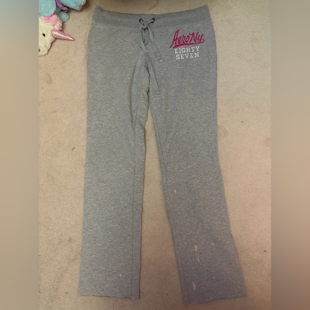 Aeropostale Heather Gray Sweatpants with Pink Accents